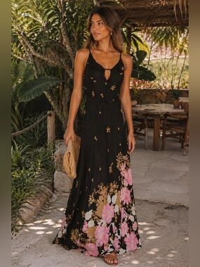 Free People Get To You Maxi Slip Dress XS Boho Floral Bias Cut Cottagecore